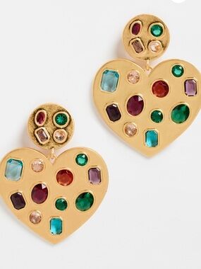 New Lele Sadoughi Rainbow Pop Heart Crystal Earrings $165